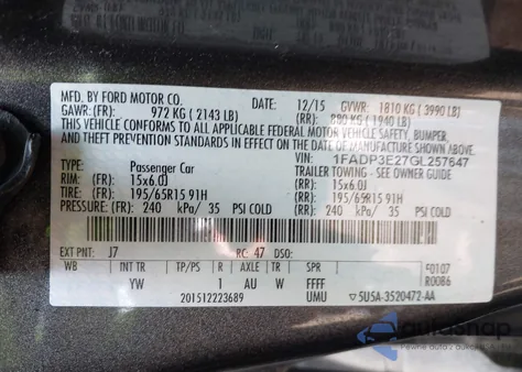 2016 Ford Focus S из США, поврежденный, VIN 1FADP3E27GL257647